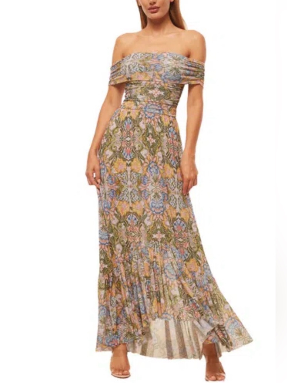 Misa Los Angeles Fiorella Off-Shoulder Floral Maxi Dress in Pastel Green - Picture 3 of 4